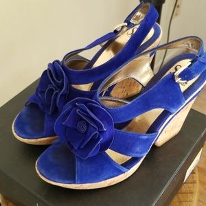 Blue suede wedges